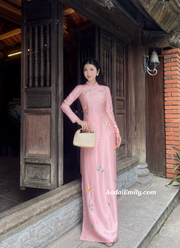 Pink embroidery ao dai | áo dài thêu hoa