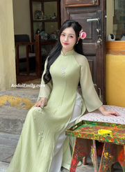 Double layers modern ao dai with 3D crystals flower