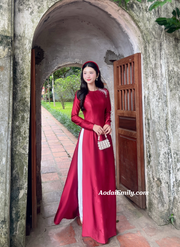 Burgundy ao dai with simple crystals rhinestones