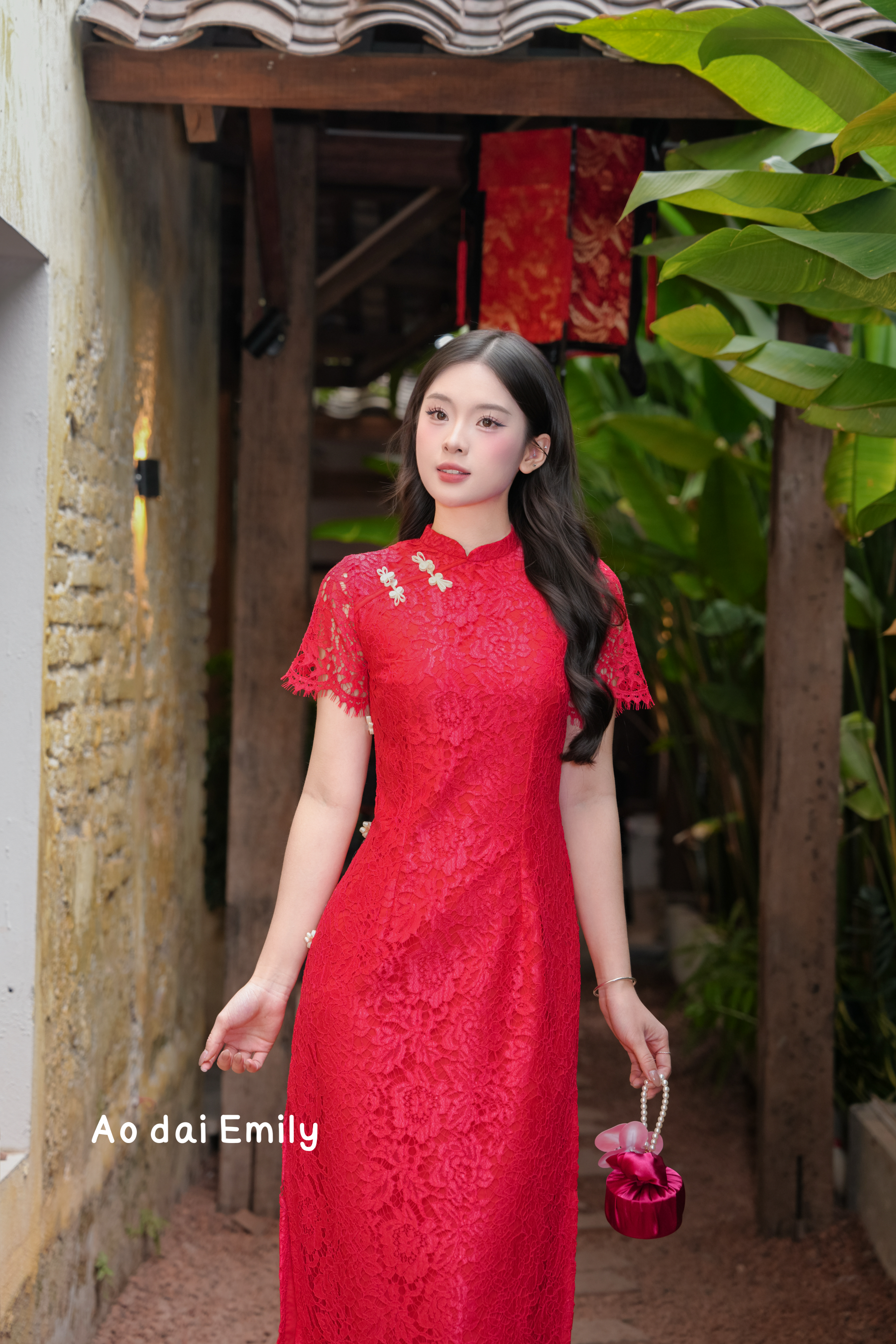 Red Lace mandarin Dress with cute buttons| White cupcakes