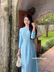 Light blue ao dai with simple crystals rhinestones