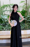 ISABEL Black Sleeveless Lace Pre made ao dai