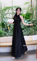 ISABEL Black Sleeveless Lace Pre made ao dai
