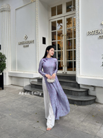 Purple traditional áo dài with design buttons | Bluestar