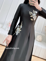 MAE Black ao dai with embroidery flowers