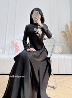 MAE Black ao dai with embroidery flowers