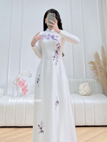 AZALEA White traditional ao dai with purple embroidery