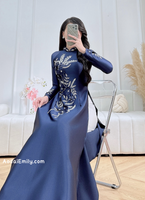 SOLANA | Dark Blue 3D flowers with hand beading crystals