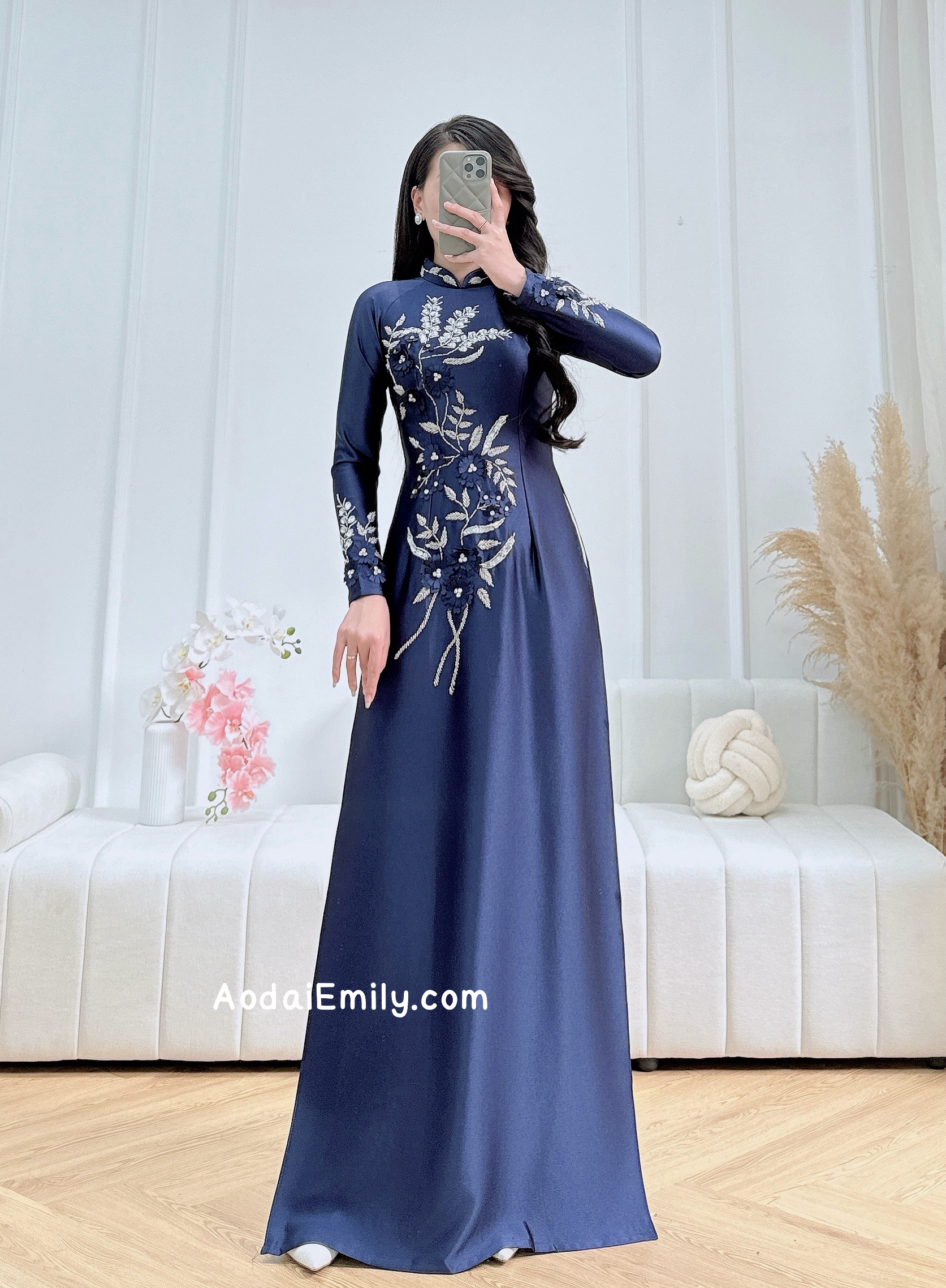 | Dark Blue 3D flowers with hand beading crystals