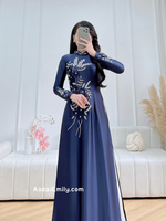 SOLANA | Dark Blue 3D flowers with hand beading crystals