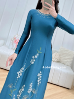 OAKLEE Hand beading 3D flowers with crystals Ao dai Vietnam