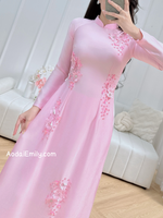 MARIANA Pink 3D flowers with hand beading crystals