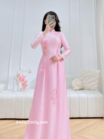 MARIANA Pink 3D flowers with hand beading crystals