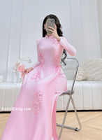 MARIANA Pink 3D flowers with hand beading crystals