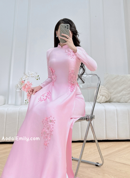 MARIANA Pink 3D flowers with hand beading crystals