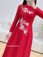 KAITLYN Red Pre made Spring embroidery ao dai
