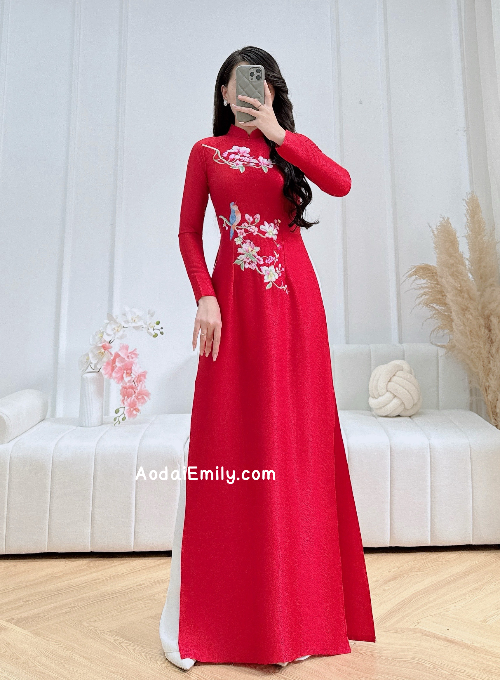 Red Pre made Spring embroidery ao dai