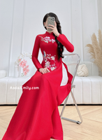 KAITLYN Red Pre made Spring embroidery ao dai