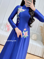 THALIA Blue embroidery traditional ao dai