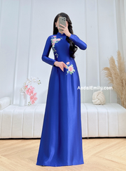 Blue embroidery traditional ao dai