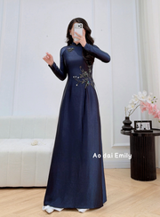 Traditional style Dark Blue ao dai with beading crystals | Diascia
