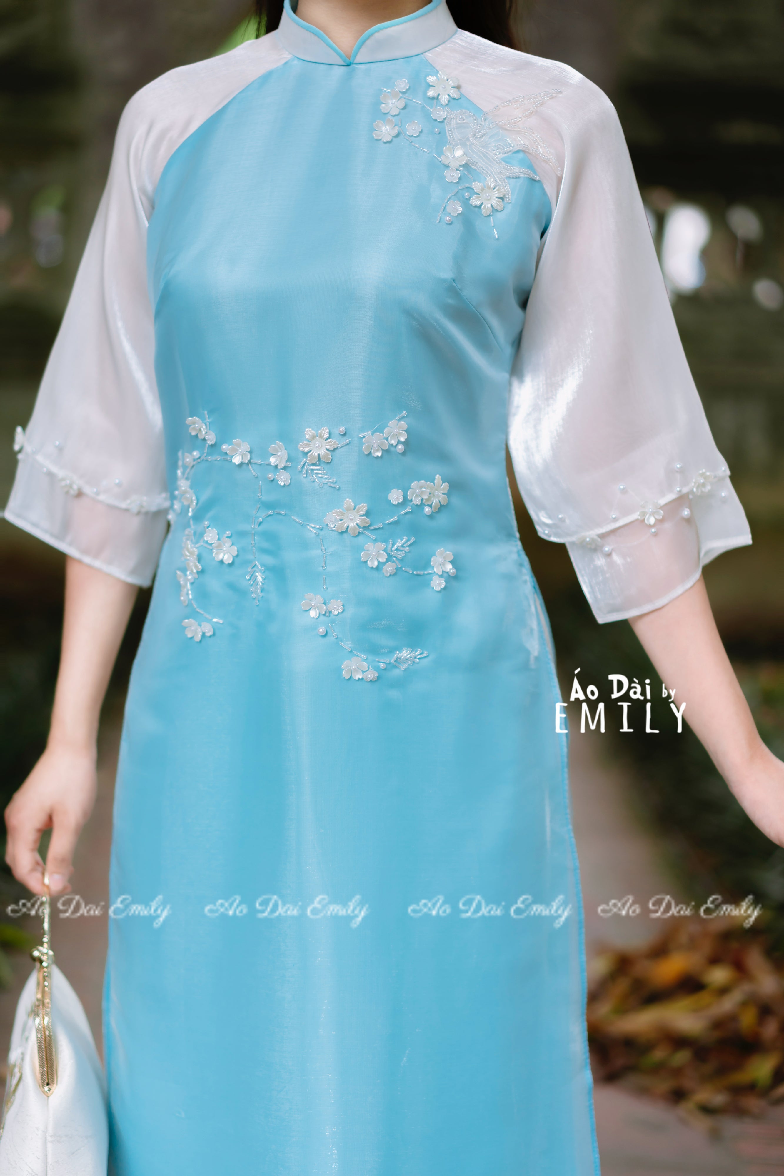 Double layers Modern Baby Blue with pearls and crystals