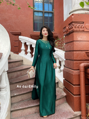Dark GreenAo dai set with designed crystals collar| Creeping mahonia