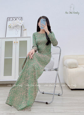 LILLIAN Ao dài lụa gấm| Dark green Pre made ao dai