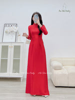 FAITH Plain Red ao dai with pearls