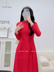 Plain Red ao dai with pearls