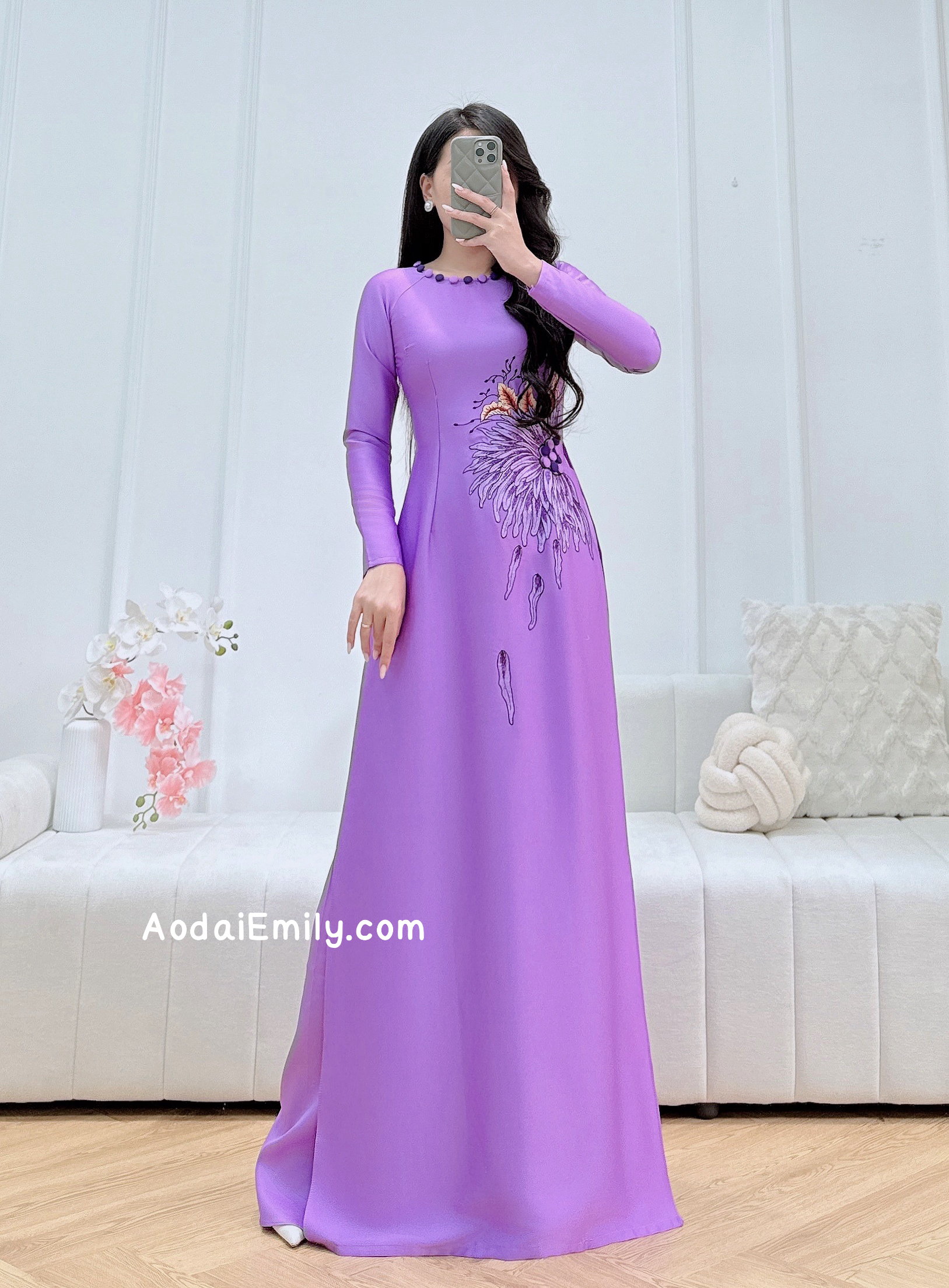 Purple Embroidery Sunflowers with hand beading buttons