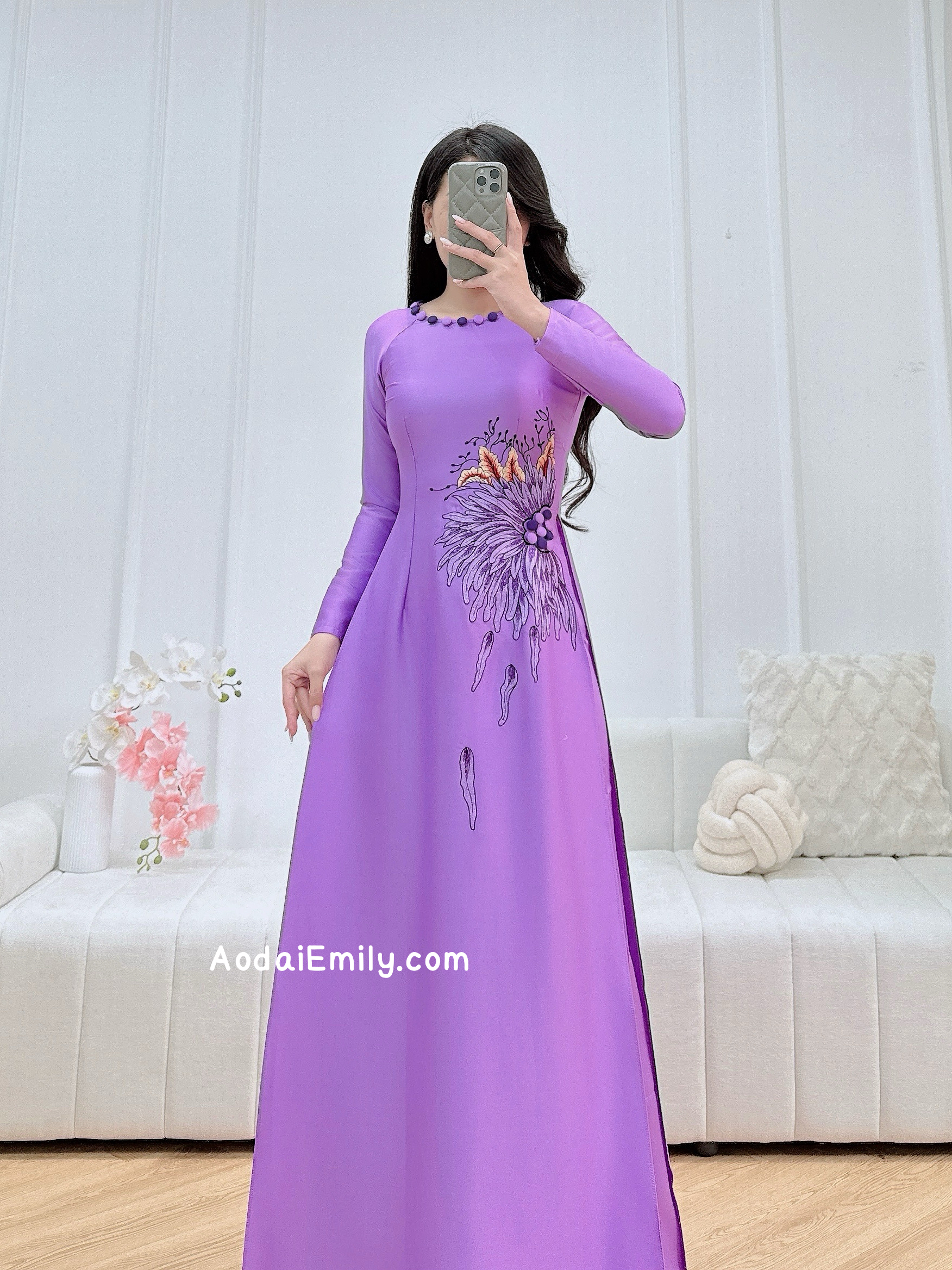Purple Embroidery Sunflowers with hand beading buttons