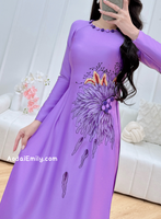 JAZMIN Purple Embroidery Sunflowers with hand beading buttons