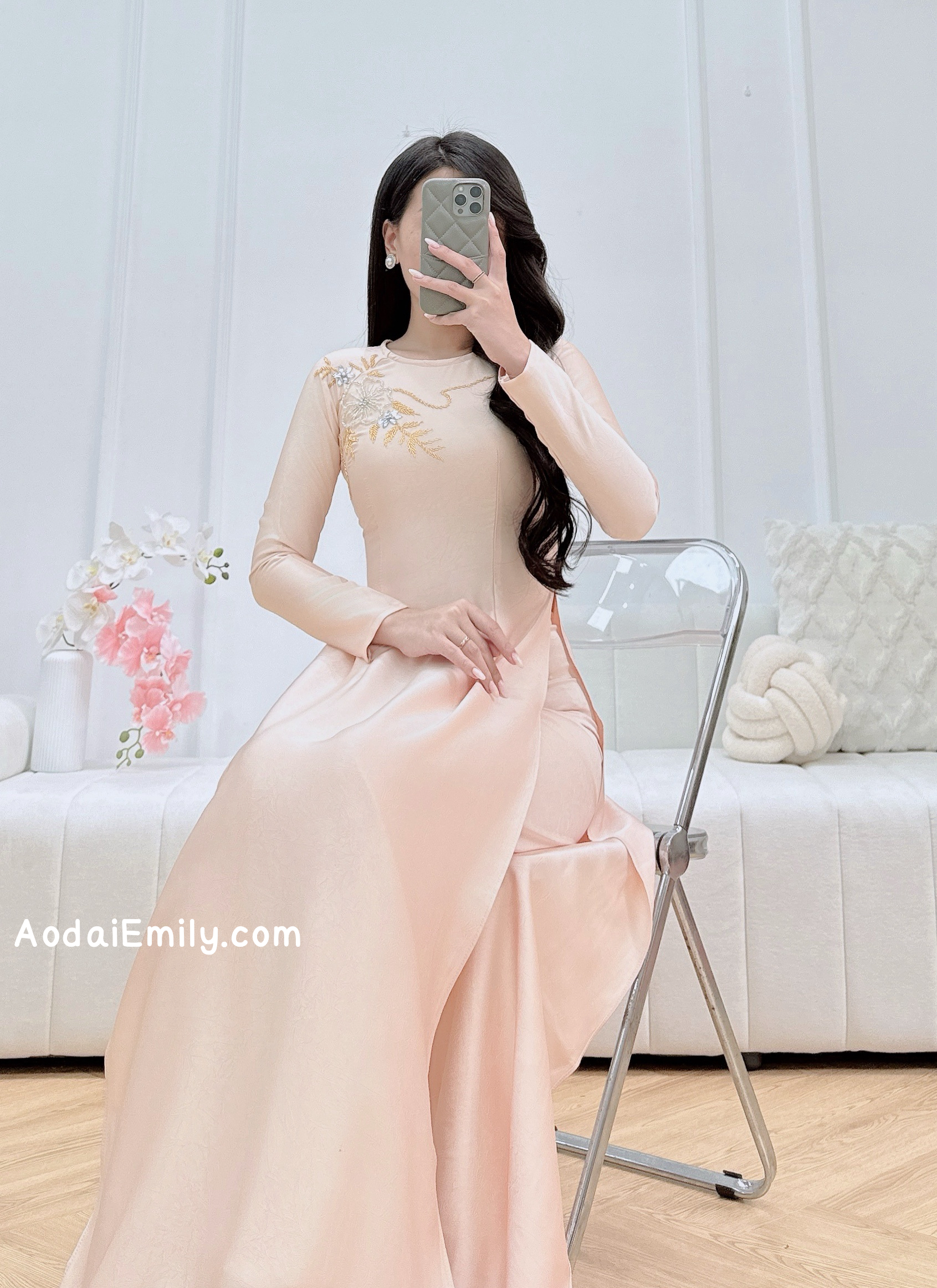 Hand beading flowers with crystals Pre made ao dai