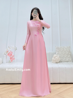 ELODIE Pink 3D flowers with beading crystals|