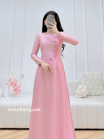 ELODIE Pink 3D flowers with beading crystals|