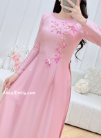 ELODIE Pink 3D flowers with beading crystals|