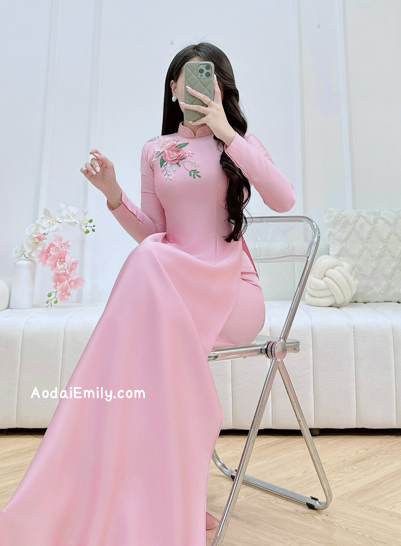 Pink 3D Ribbon embroidery flowers