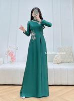 AMANDA Dark Green Hand beading flowers with crystals|