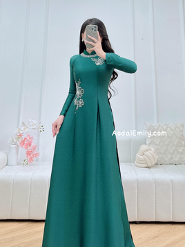 AMANDA Dark Green Hand beading flowers with crystals|