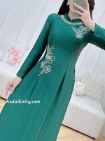 AMANDA Dark Green Hand beading flowers with crystals|