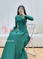 AMANDA Dark Green Hand beading flowers with crystals|