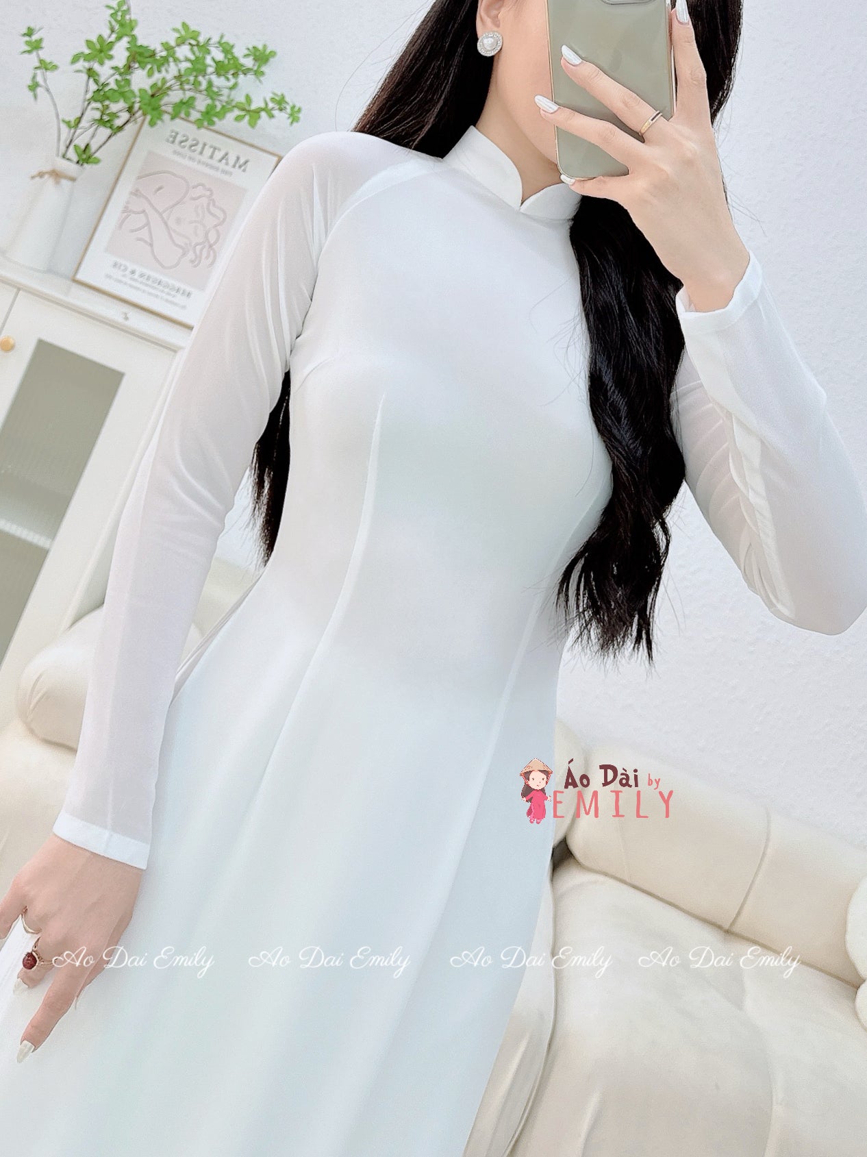 White Double layers chiffon Ao Dai Set\ Pansy Flowers