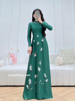 APRIL Dark Green Hand beading 3D flowers with crystals