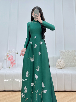 APRIL Dark Green Hand beading 3D flowers with crystals