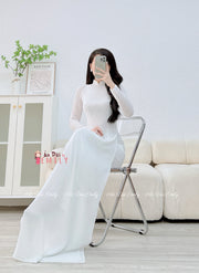 White Double layers chiffon Ao Dai Set\ Pansy Flowers