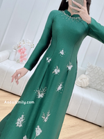 APRIL Dark Green Hand beading 3D flowers with crystals