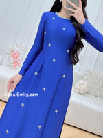 LEILANY Sapphire Blue with hand beading crystals Pre made ao dai