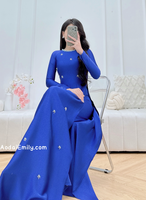 LEILANY Sapphire Blue with hand beading crystals Pre made ao dai