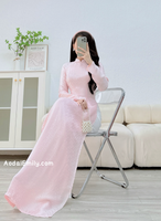 ELINA Pastel pink Mulberry silk Ao Dai